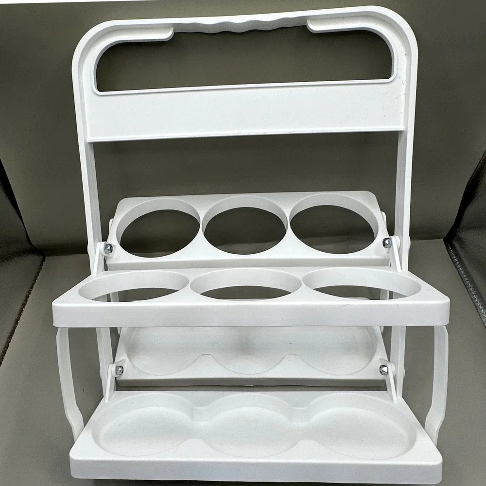 Vintage White Plastic Folding 6 Pack Bottle Carrier Drink Caddy Grab & Go